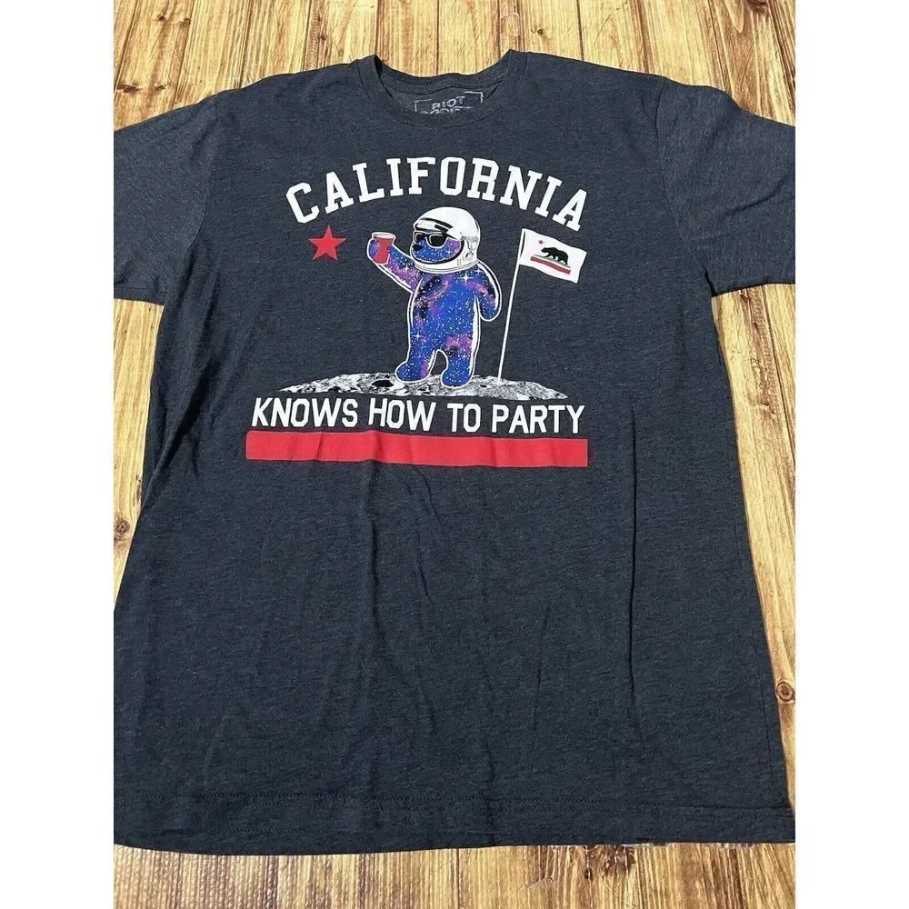 Riot Society California Knows How To Party T Shirt Gray Short Sleeve